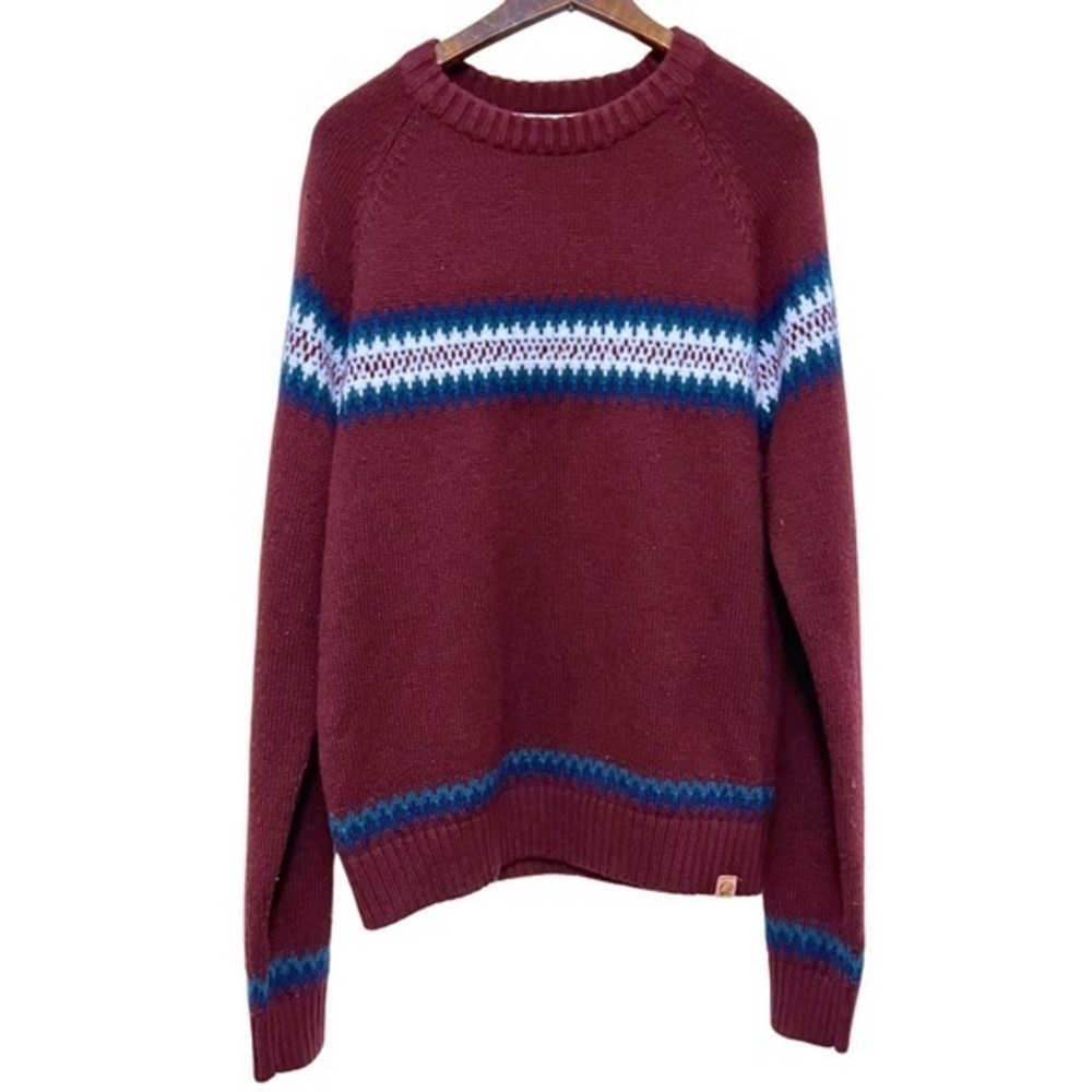Men’s Medium Tokyo Laundry Knit Grandpa Sweater | Maroon, Blue & White | GUC